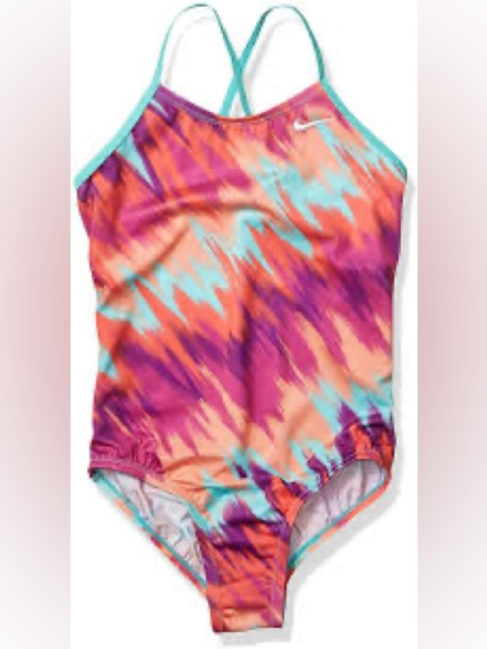Nike Girls' Immiscible Crossback One-Piece Swimsuit Tie Dye Aurora Green